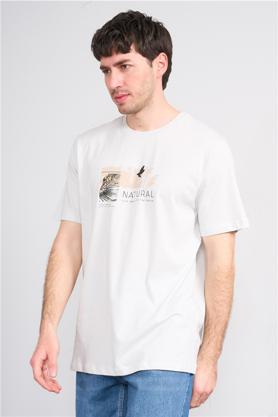 Çetinkaya Mentality 4383 Bisiklet Yaka Regular Baskılı T-shirt Taş