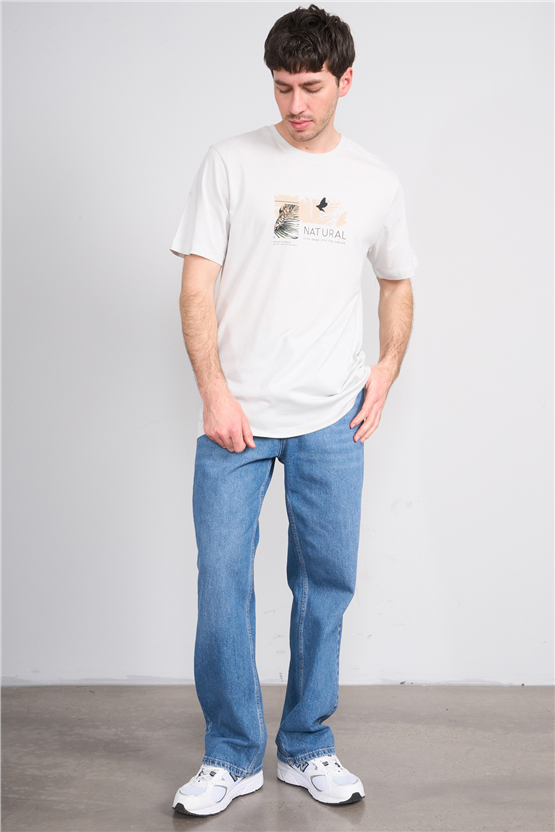 Çetinkaya Mentality 4383 Bisiklet Yaka Regular Baskılı T-shirt Taş