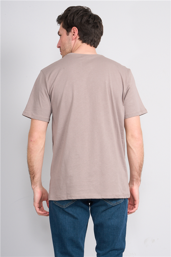 Çetinkaya Mentality 4384 Bisiklet Yaka Regular Baskılı T-shirt Koyu Vizon