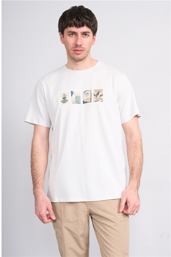 Çetinkaya Mentality 4384 Bisiklet Yaka Regular Baskılı T-shirt Taş