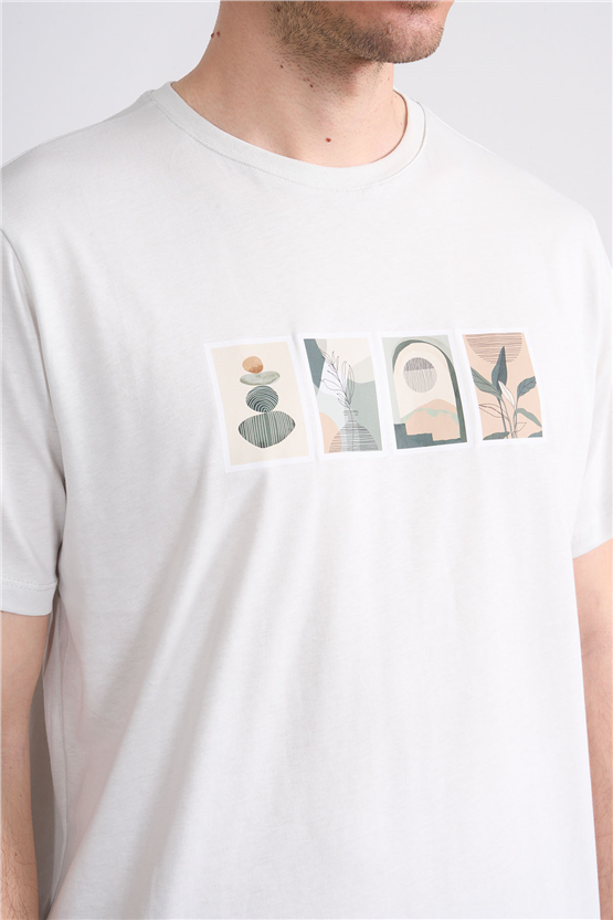 Çetinkaya Mentality 4384 Bisiklet Yaka Regular Baskılı T-shirt Taş