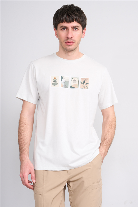 Çetinkaya Mentality 4384 Bisiklet Yaka Regular Baskılı T-shirt Taş