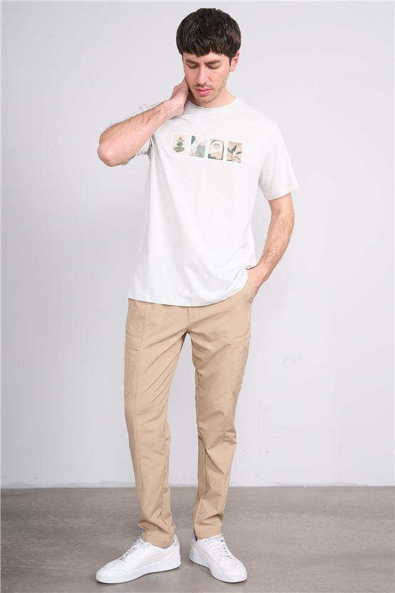 Çetinkaya Mentality 4384 Bisiklet Yaka Regular Baskılı T-shirt Taş