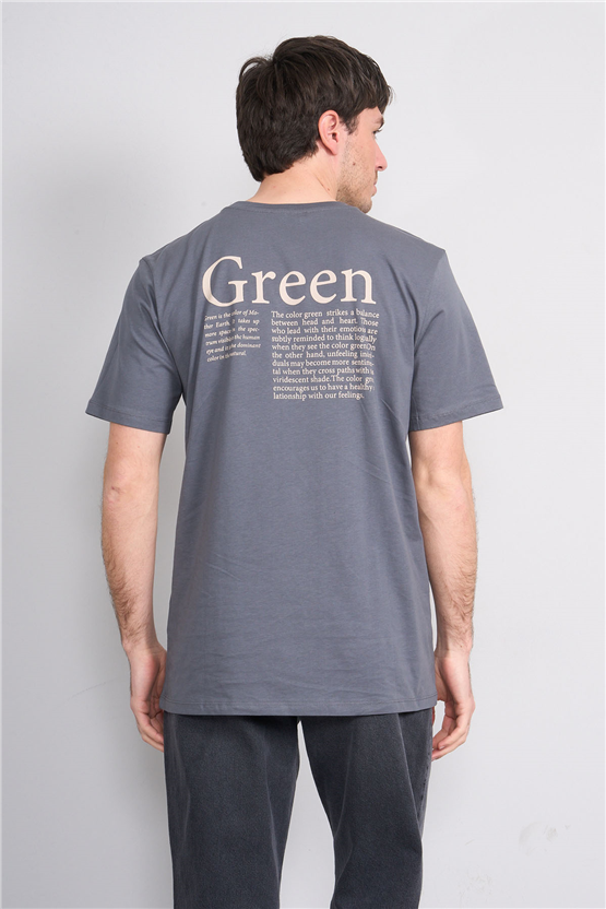 Çetinkaya Mentality 4393 Bisiklet Yaka Regular Baskılı T-shirt Düz Koyu Gri