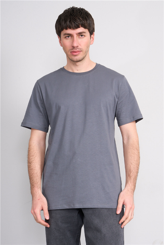 Çetinkaya Mentality 4393 Bisiklet Yaka Regular Baskılı T-shirt Düz Koyu Gri