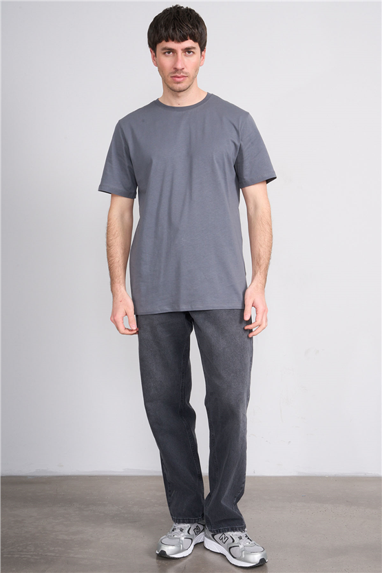 Çetinkaya Mentality 4393 Bisiklet Yaka Regular Baskılı T-shirt Düz Koyu Gri