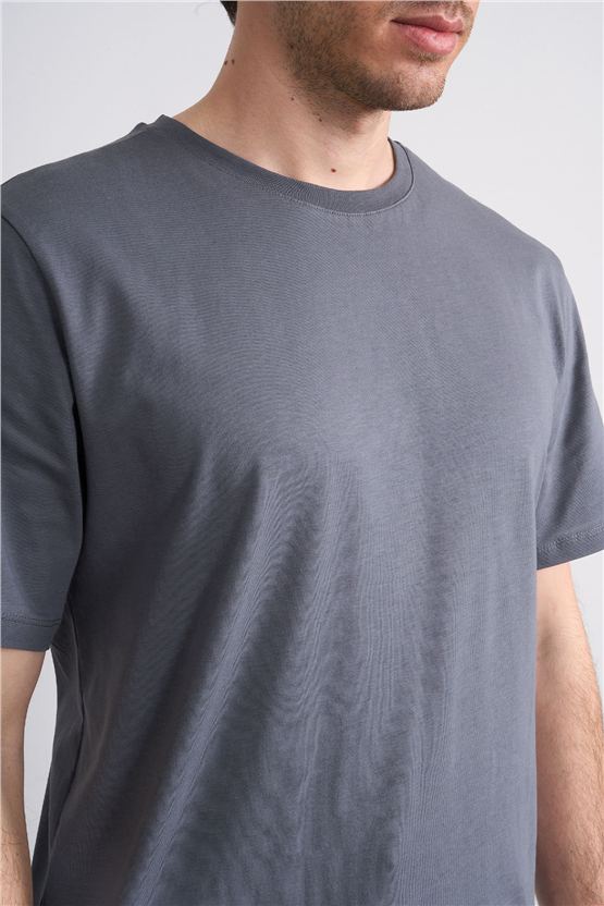 Çetinkaya Mentality 4393 Bisiklet Yaka Regular Baskılı T-shirt Düz Koyu Gri