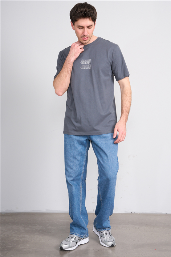 Çetinkaya Mentality 4398 Bisiklet Yaka Regular Baskılı T-shirt Koyu Gri