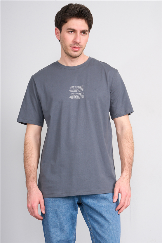 Çetinkaya Mentality 4398 Bisiklet Yaka Regular Baskılı T-shirt Koyu Gri
