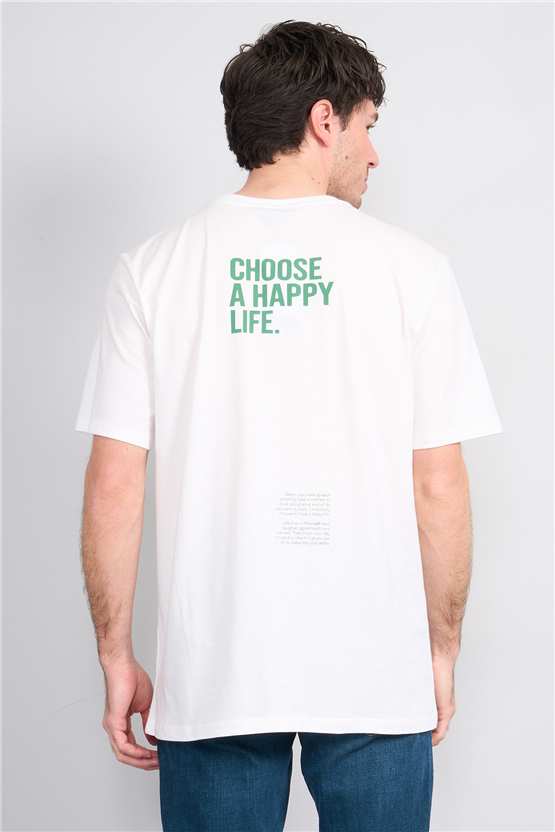 Çetinkaya Mentality 4398 Bisiklet Yaka Regular Baskılı T-shirt Krem