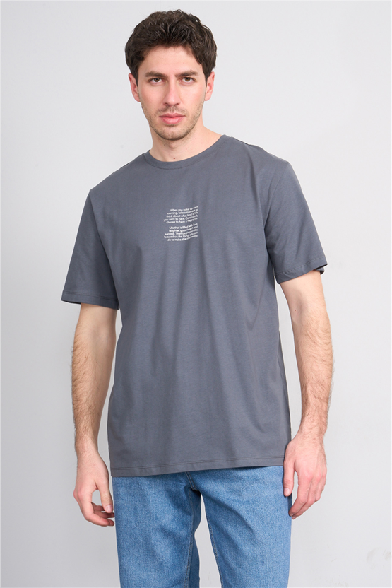 Çetinkaya Mentality 4398 Bisiklet Yaka Regular Baskılı T-shirt Koyu Gri