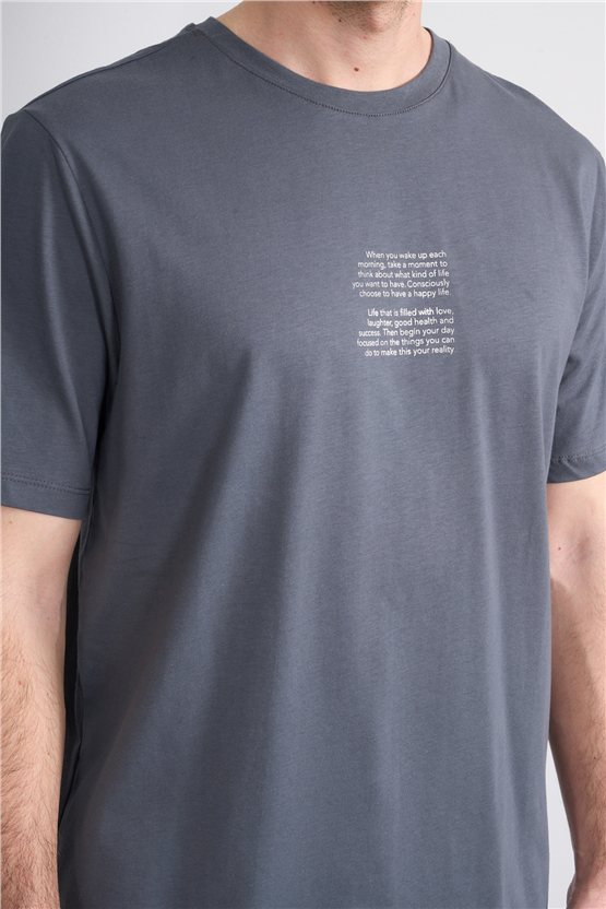 Çetinkaya Mentality 4398 Bisiklet Yaka Regular Baskılı T-shirt Koyu Gri