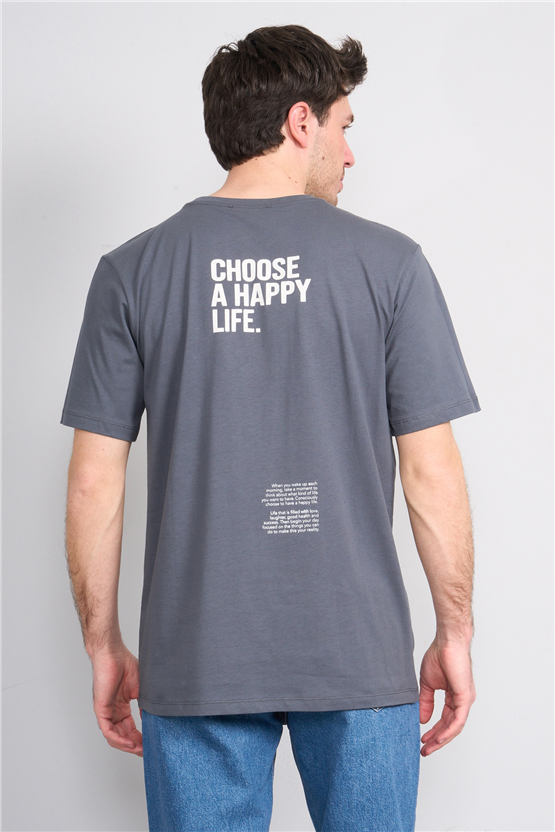 Çetinkaya Mentality 4398 Bisiklet Yaka Regular Baskılı T-shirt Koyu Gri