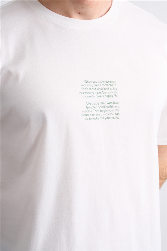 Çetinkaya Mentality 4398 Bisiklet Yaka Regular Baskılı T-shirt Krem