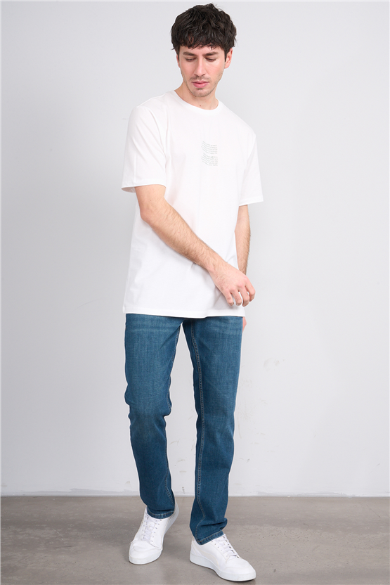Çetinkaya Mentality 4398 Bisiklet Yaka Regular Baskılı T-shirt Krem