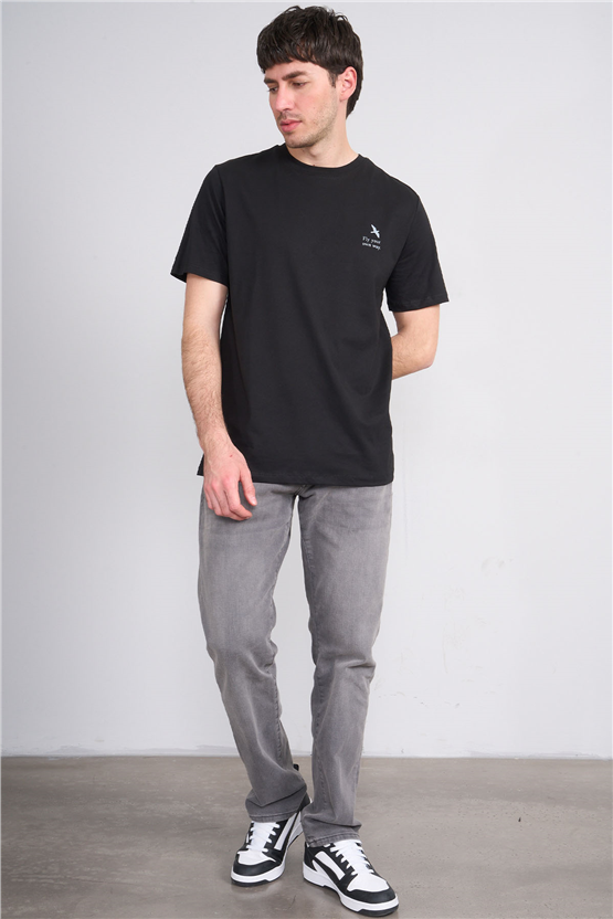 Çetinkaya Mentality 4401 Bisiklet Yaka Regular Baskılı T-shirt Siyah