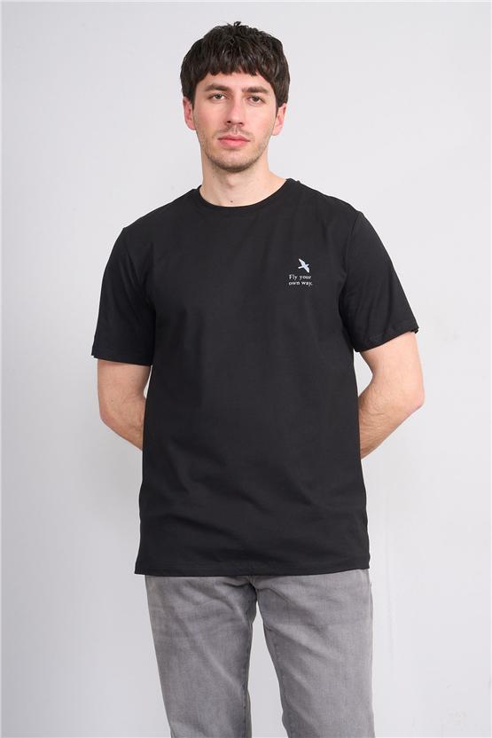 Çetinkaya Mentality 4401 Bisiklet Yaka Regular Baskılı T-shirt Siyah