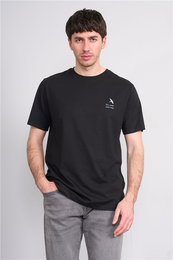 Çetinkaya Mentality 4401 Bisiklet Yaka Regular Baskılı T-shirt Siyah