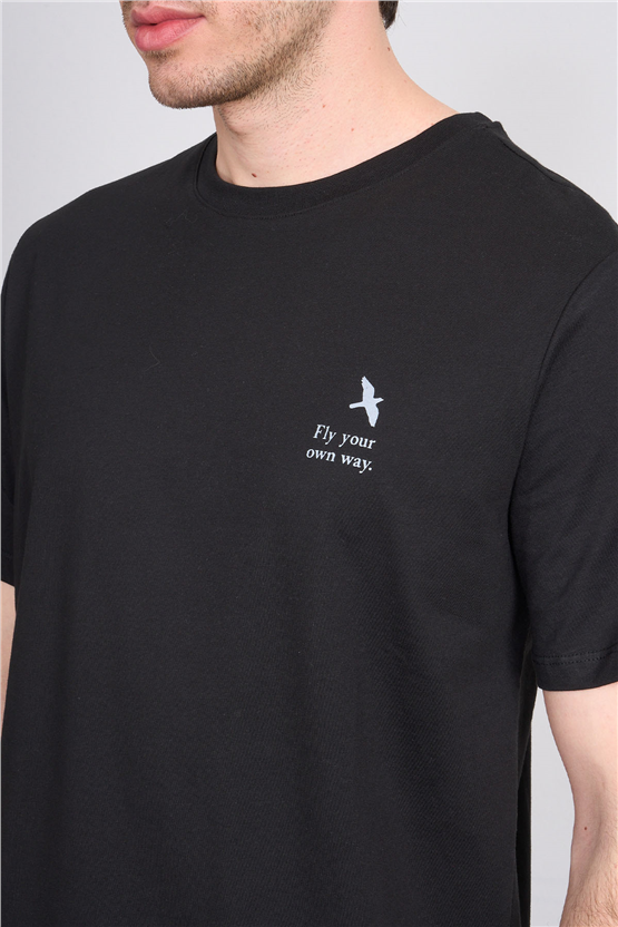 Çetinkaya Mentality 4401 Bisiklet Yaka Regular Baskılı T-shirt Siyah