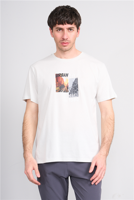 Çetinkaya Mentality 4402 Bisiklet Yaka Regular Baskılı T-shirt Taş