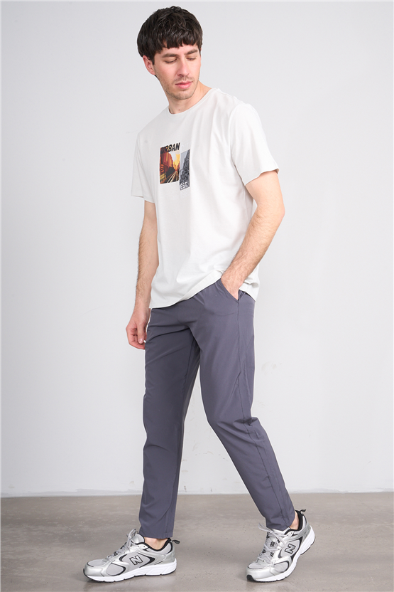 Çetinkaya Mentality 4402 Bisiklet Yaka Regular Baskılı T-shirt Taş