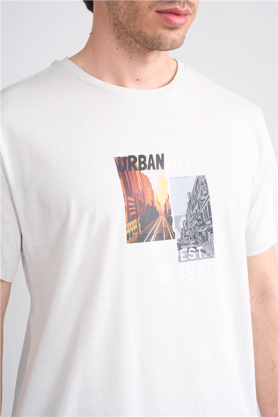 Çetinkaya Mentality 4402 Bisiklet Yaka Regular Baskılı T-shirt Taş