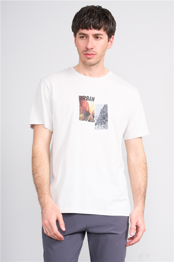 Çetinkaya Mentality 4402 Bisiklet Yaka Regular Baskılı T-shirt Taş