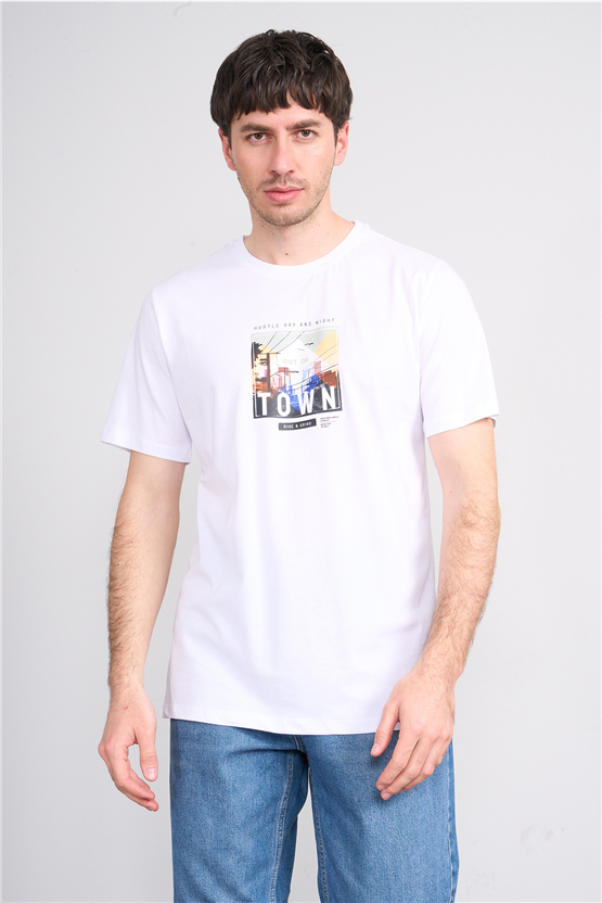 Çetinkaya Mentality 4403 Bisiklet Yaka Regular Baskılı T-shirt Beyaz