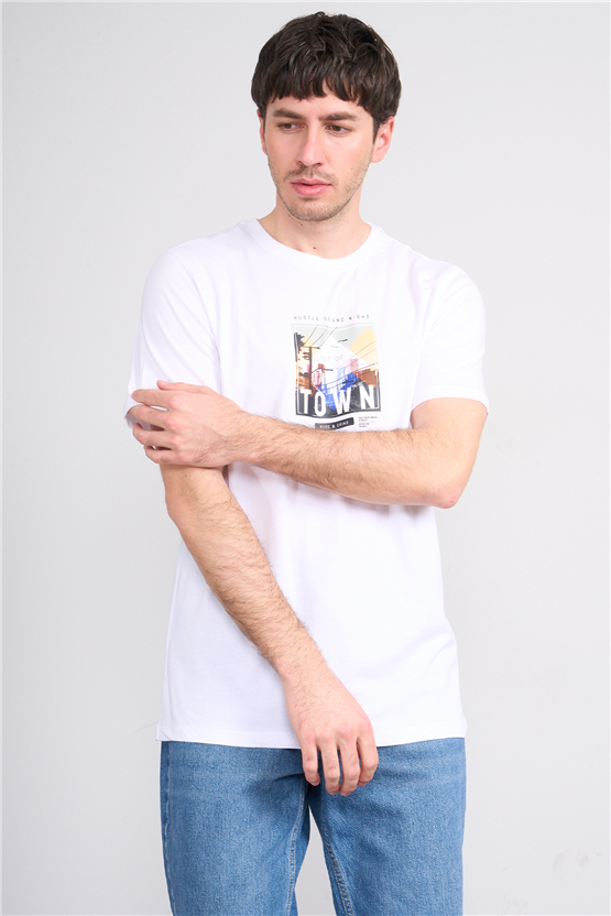 Çetinkaya Mentality 4403 Bisiklet Yaka Regular Baskılı T-shirt Beyaz
