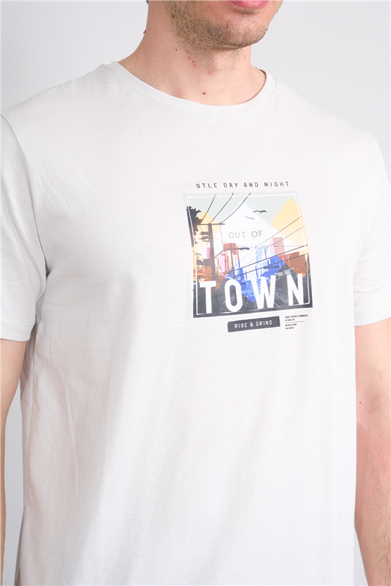 Çetinkaya Mentality 4403 Bisiklet Yaka Regular Baskılı T-shirt Taş