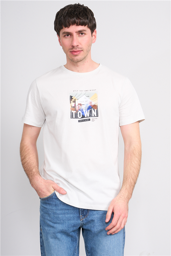 Çetinkaya Mentality 4403 Bisiklet Yaka Regular Baskılı T-shirt Taş