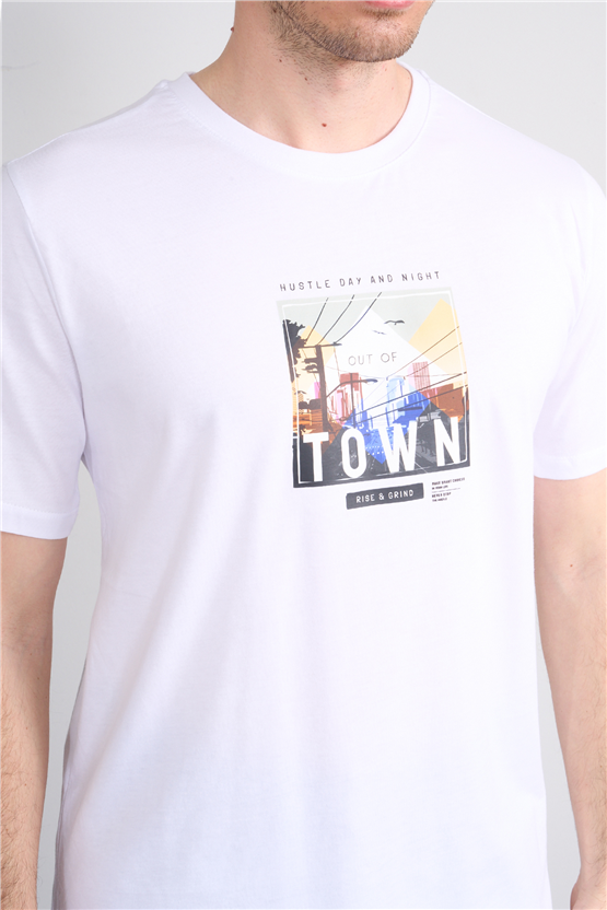 Çetinkaya Mentality 4403 Bisiklet Yaka Regular Baskılı T-shirt Beyaz