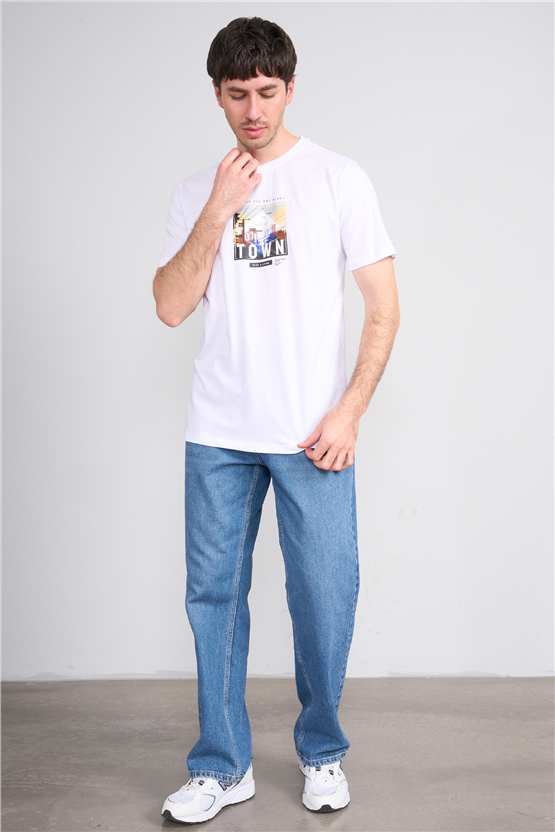 Çetinkaya Mentality 4403 Bisiklet Yaka Regular Baskılı T-shirt Beyaz