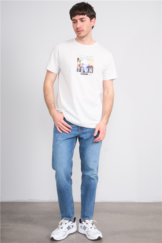 Çetinkaya Mentality 4403 Bisiklet Yaka Regular Baskılı T-shirt Taş