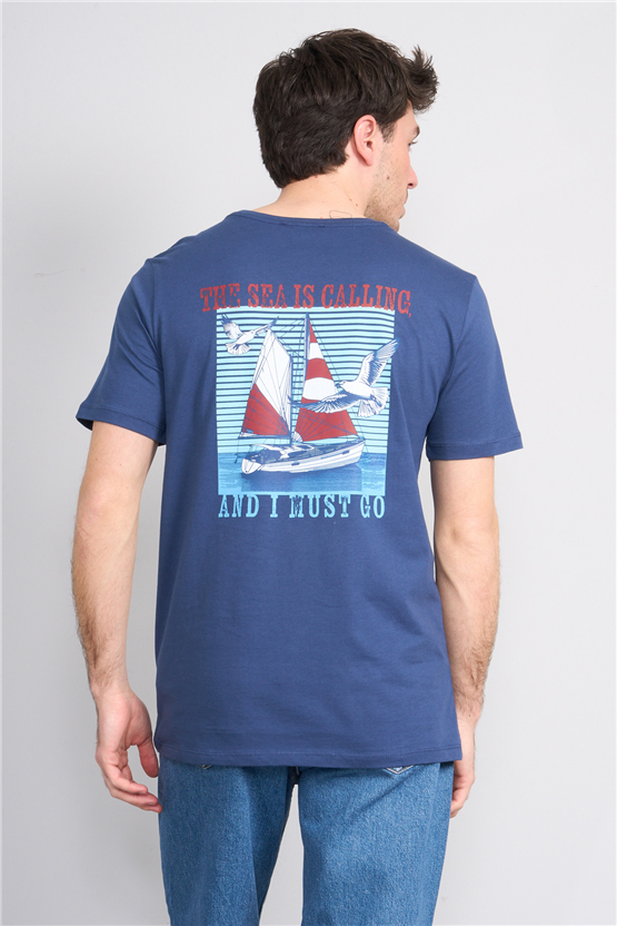 Çetinkaya Mentality 4417 Bisiklet Yaka Regular Baskılı T-shirt İndigo