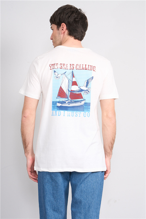 Çetinkaya Mentality 4417 Bisiklet Yaka Regular Baskılı T-shirt Krem