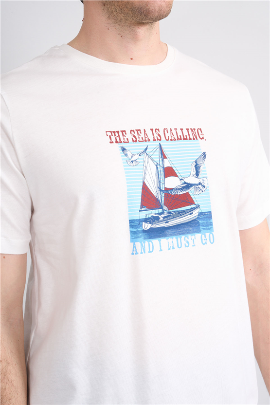 Çetinkaya Mentality 4417 Bisiklet Yaka Regular Baskılı T-shirt Krem