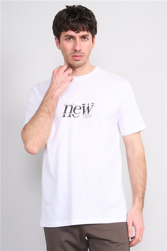 Çetinkaya Mentality 4493 Bisiklet Yaka Regular Baskılı T-shirt Beyaz
