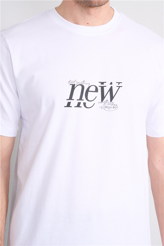 Çetinkaya Mentality 4493 Bisiklet Yaka Regular Baskılı T-shirt Beyaz