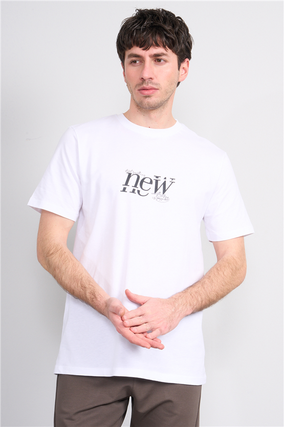 Çetinkaya Mentality 4493 Bisiklet Yaka Regular Baskılı T-shirt Beyaz