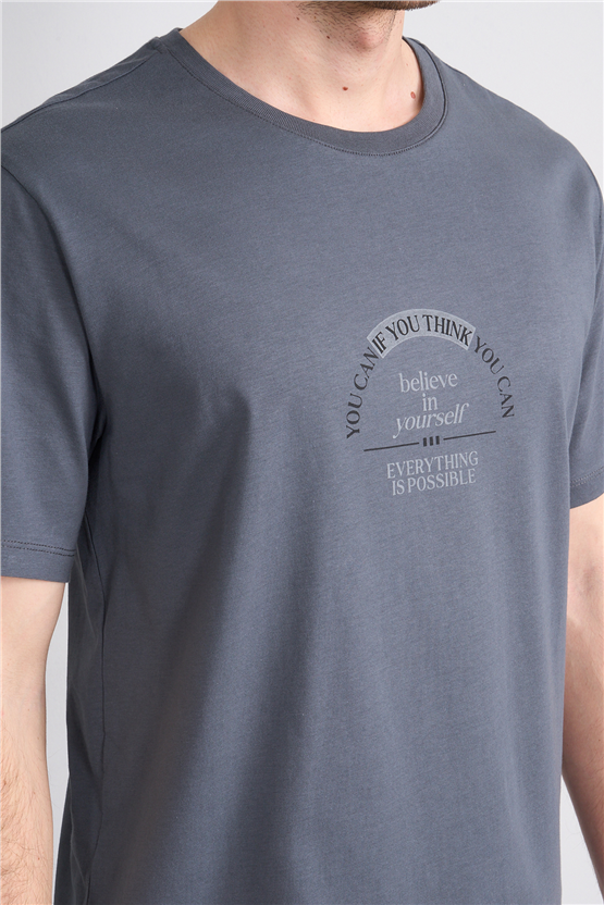 Çetinkaya Mentality 4496 Bisiklet Yaka Regular Baskılı T-shirt Koyu Gri