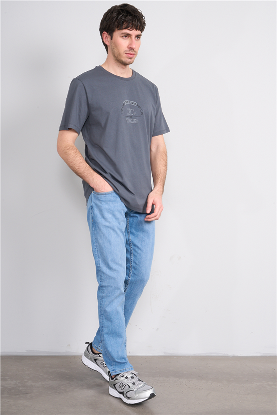 Çetinkaya Mentality 4496 Bisiklet Yaka Regular Baskılı T-shirt Koyu Gri