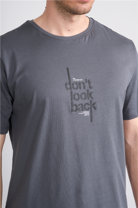 Çetinkaya Mentality 4497 Bisiklet Yaka Regular Baskılı T-shirt Koyu Gri