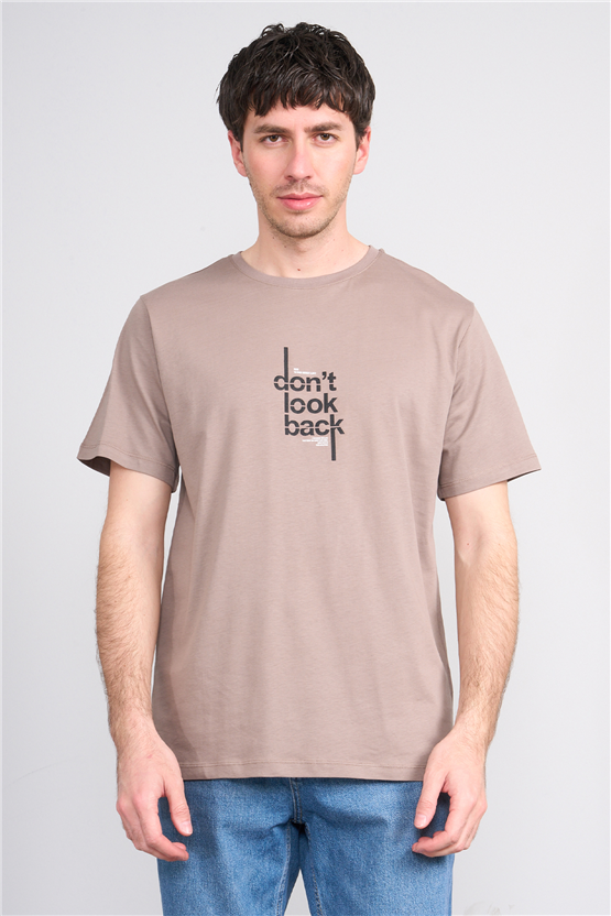 Çetinkaya Mentality 4497 Bisiklet Yaka Regular Baskılı T-shirt Koyu Vizon