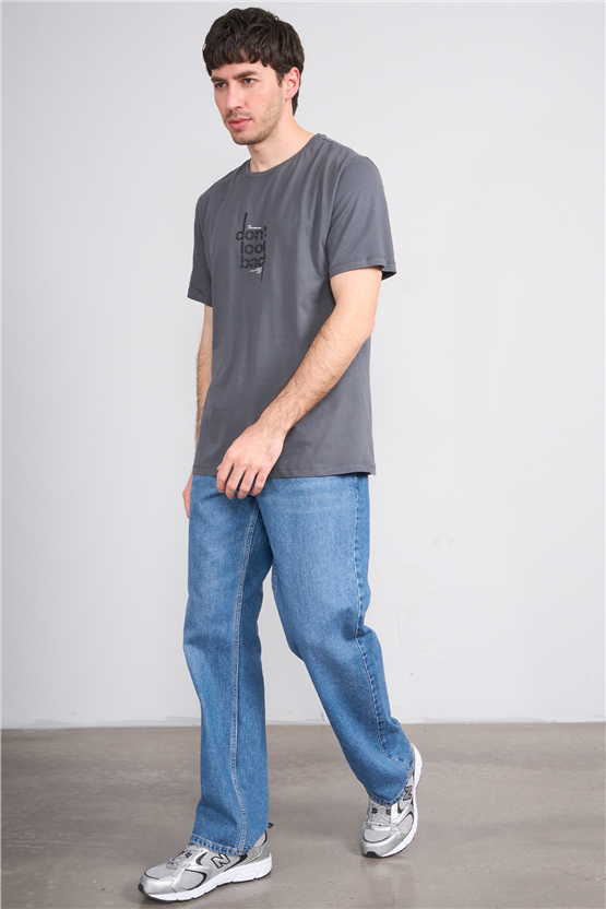 Çetinkaya Mentality 4497 Bisiklet Yaka Regular Baskılı T-shirt Koyu Gri