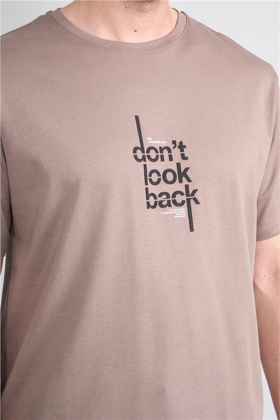 Çetinkaya Mentality 4497 Bisiklet Yaka Regular Baskılı T-shirt Koyu Vizon