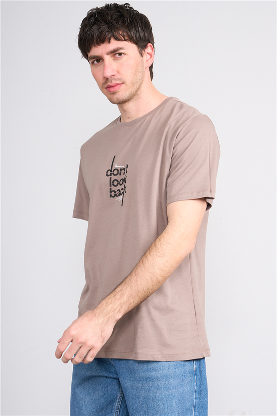 Çetinkaya Mentality 4497 Bisiklet Yaka Regular Baskılı T-shirt Koyu Vizon