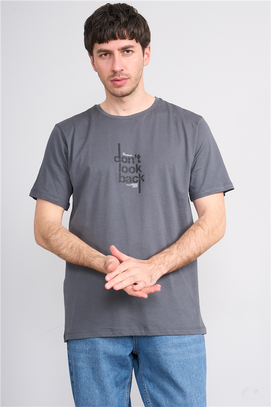 Çetinkaya Mentality 4497 Bisiklet Yaka Regular Baskılı T-shirt Koyu Gri