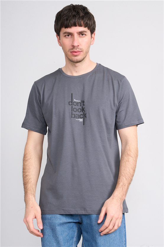 Çetinkaya Mentality 4497 Bisiklet Yaka Regular Baskılı T-shirt Koyu Gri