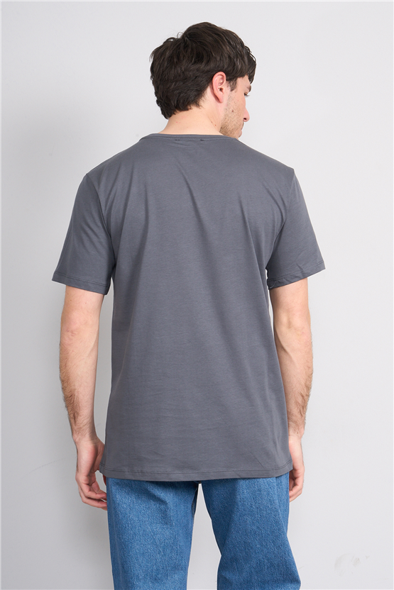 Çetinkaya Mentality 4497 Bisiklet Yaka Regular Baskılı T-shirt Koyu Gri